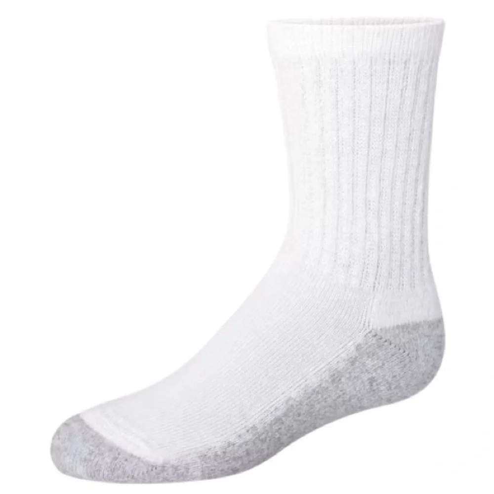 Hanes Boys' 12pk Cushioned Crew Socks Double Tough White Size L (3-9)